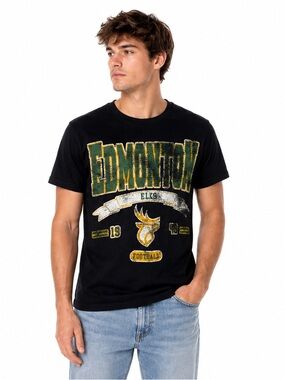Edmonton Elks CFL Black Distressed Graphic T-Shirt Small Football Tee